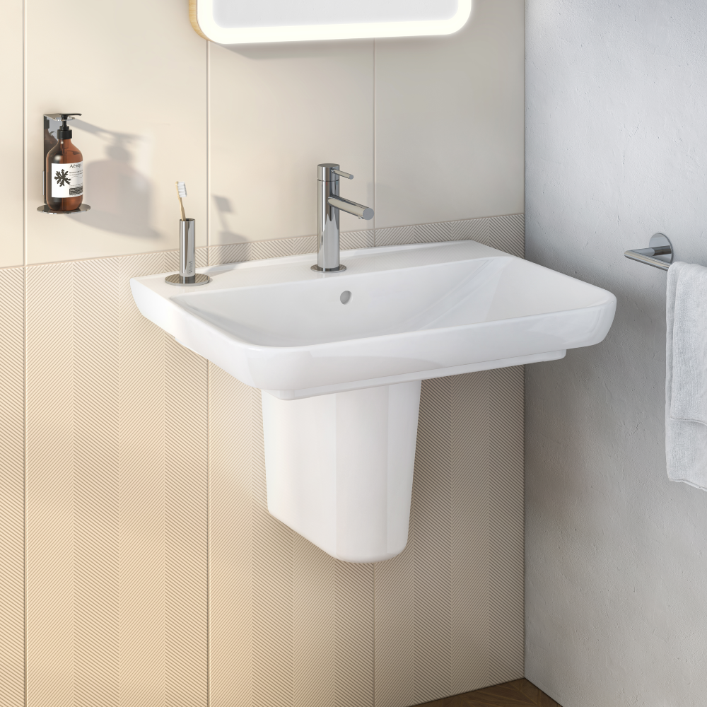 

VitrA Wall Mounted Wash Basin 63(W)x48.5(D) cm Incl. Bottle Trap - Glossy White