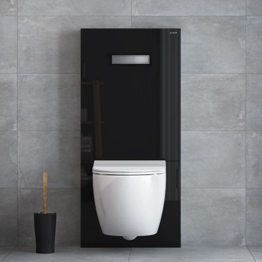 VitrA Full Set Glass WC Frame With Dual Flush Cistern & Trigger Spray - Black