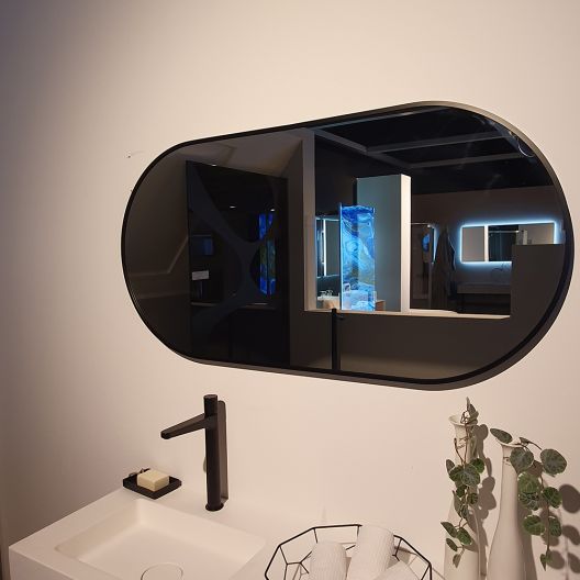 Bernstein Oval Mirror with LED Light & Sensor 55(W)x100(H) cm - Black Frame