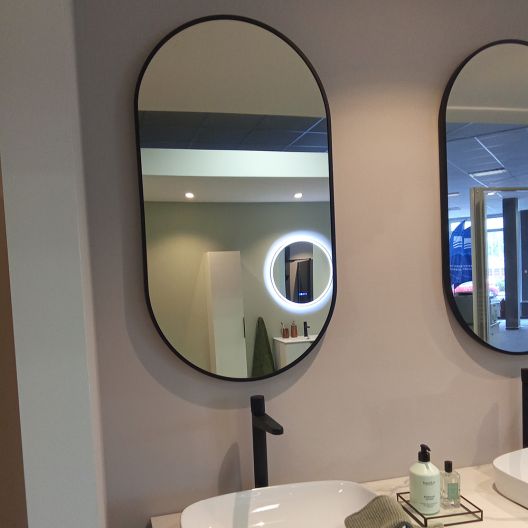 Bernstein Oval Mirror with LED Light & Sensor 55(W)x100(H) cm - Black Frame