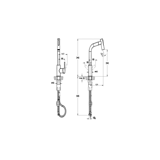 VitrA Kitchen Pull-Out Tap - Stainless Steel