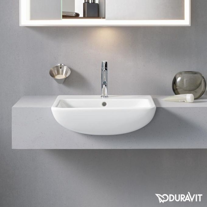 Duravit Semi Recessed Wash Basin 55(W)x44(D) cm Incl. Bottle Trap - Glossy White