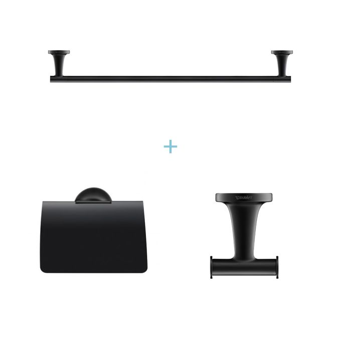 Duravit 3-Piece Bathroom Accessory Set with Self Adhesive or Drilling Fixing - Black