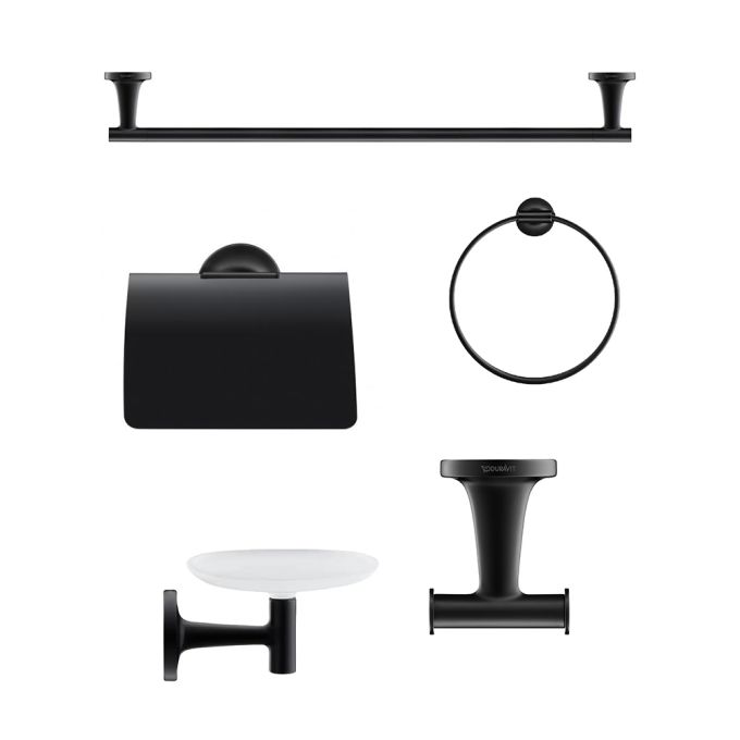 Duravit 5 Piece Bathroom Accessory Set with Self Adhesive or Drilling Fixing - Black