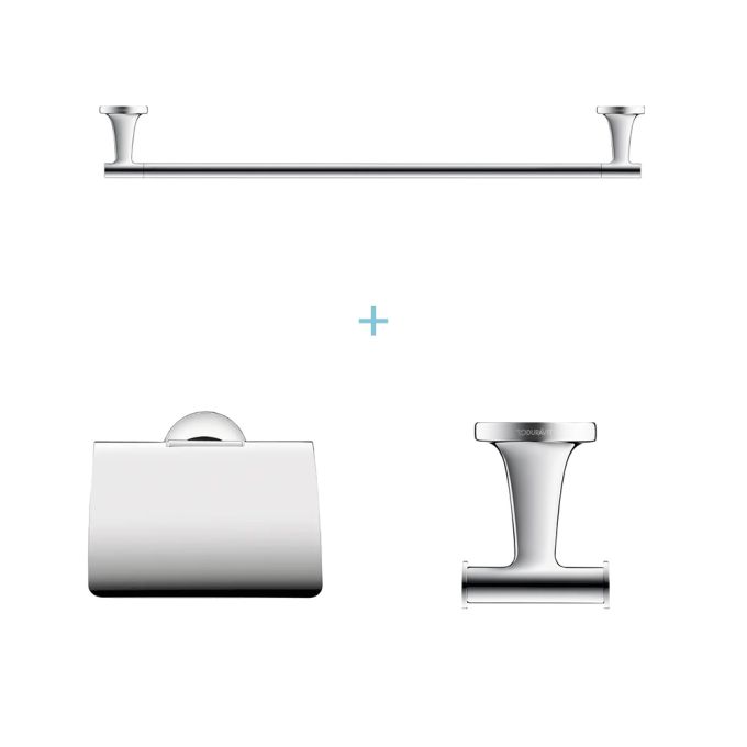 Duravit 3-Piece Bathroom Accessory Set with Self Adhesive or Drilling Fixing - Chrome