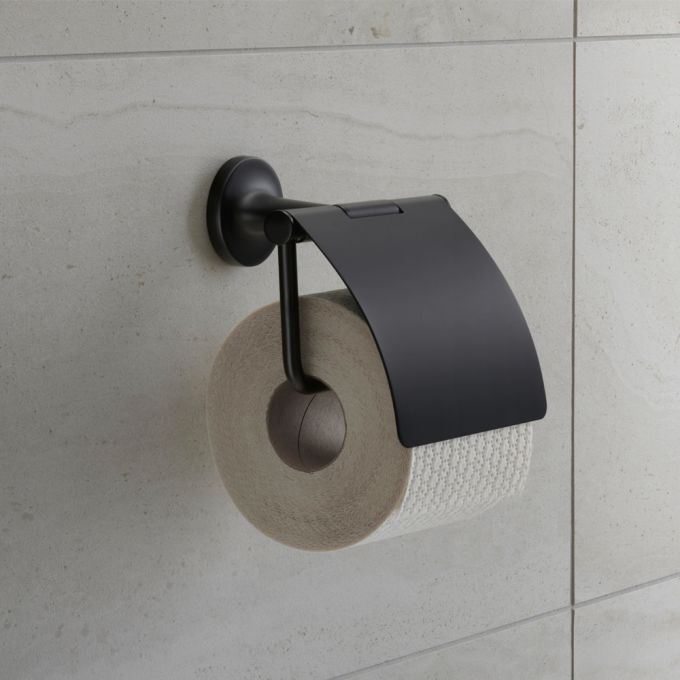 Duravit Toilet Paper Holder with Cover Design by STARCK with Self Adhesive or Drill Fixing - Black