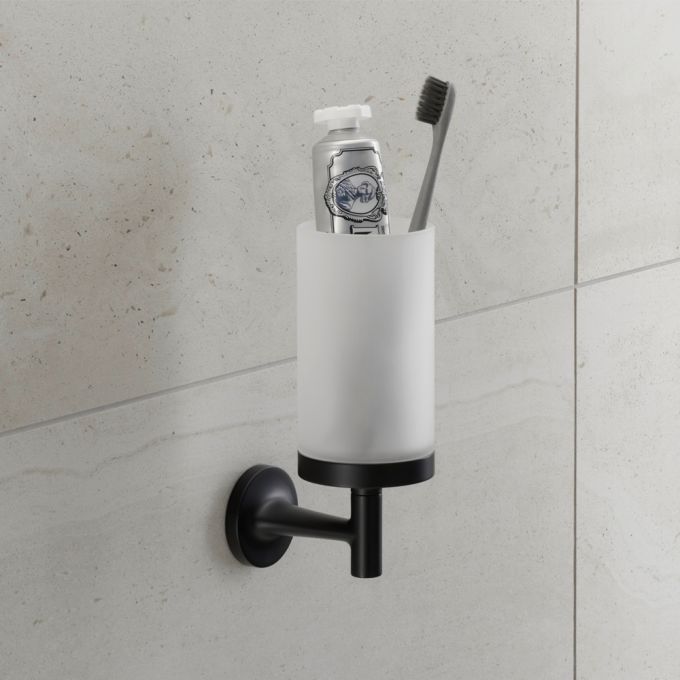 Duravit Wall Mounted Toothbrush Cup Design by STARCK with Self Adhesive or Drilling Fixing - Black