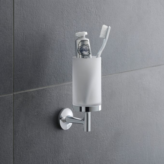 Duravit Wall Mounted Toothbrush Cup Design by STARCK with Self Adhesive or Drilling Fixing - Chrome