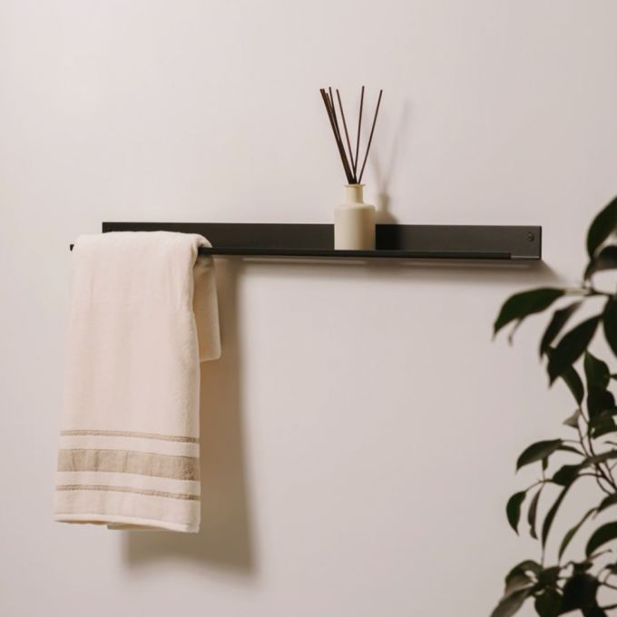 Fink Roma Steel Shelf with Towel Holder 60cm (W) - Matt Black