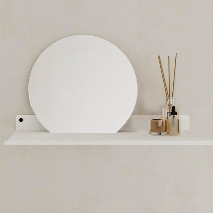 Fink London Round Mirror 37cm (W) with Steel Shelf 60cm (W) - Polar White