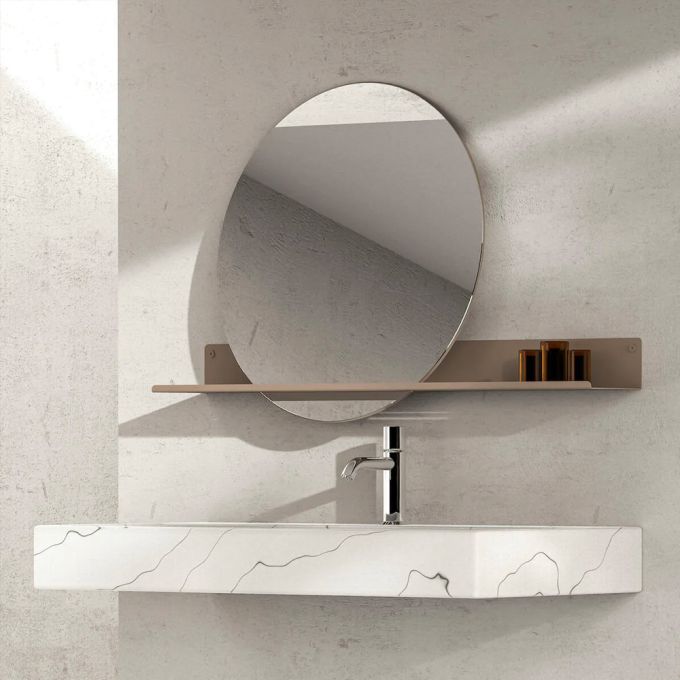 Fink London Round Mirror 60cm (W) with Steel Shelf 97cm (W) - Sand Grey