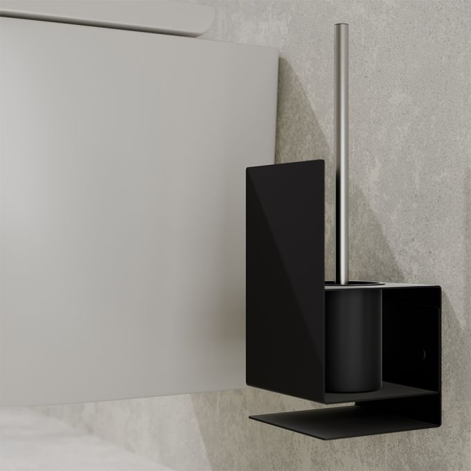 Fink Lugano Toilet Brush Holder in Steel 14cm (W) - Midnight Black