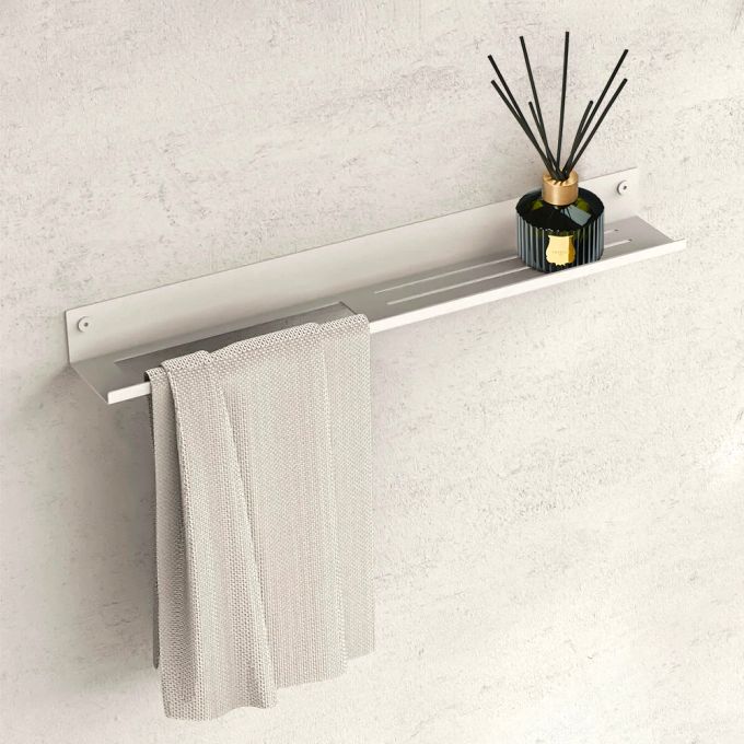 Fink Roma Steel Shelf with Towel Holder 60cm (W) - Polar White