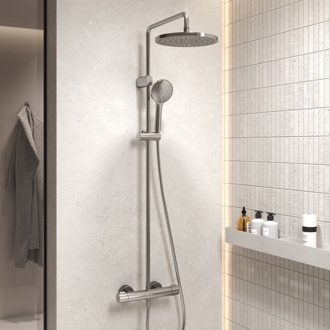 Duravit All-In-One Thermostatic Full Shower System with Mixer - Stainless SteelStainless Steel