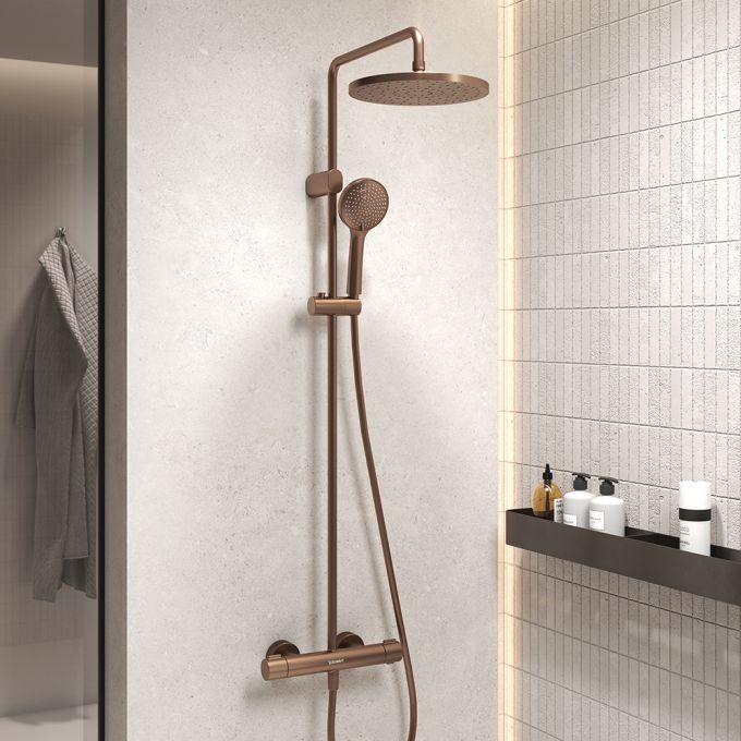 Duravit All-In-One Thermostatic Full Shower System with Mixer - Brushed BronzeBronze