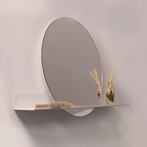 Fink London Round Mirror 37cm (W) with Steel Shelf 60cm (W) - Sand Grey