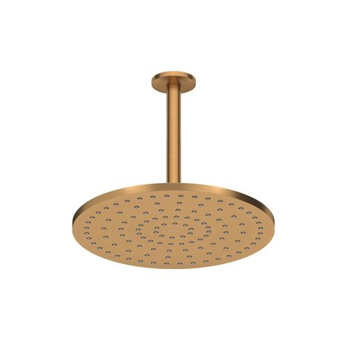 Duravit Metal Ceiling Mounted Round Rain Head Shower With Arm 25cm Ø - Brushed Bronze