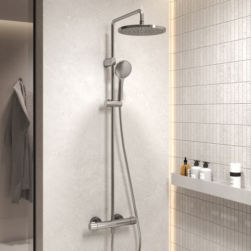 Duravit All-In-One Thermostatic Full Shower System with Mixer - Stainless SteelStainless Steel