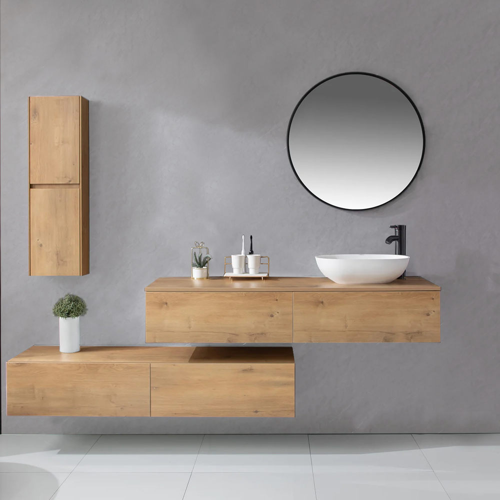 

Bernstein Bathroom Double Cabinet Set 150(W)x48(D) cm Natural Oak with Solid Surface Basin